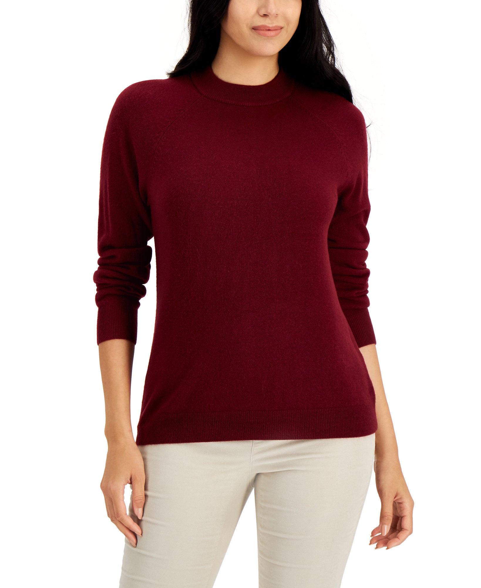 Karen Scott Women Cotton Luxsoft Mock Neck Sweater Merlot