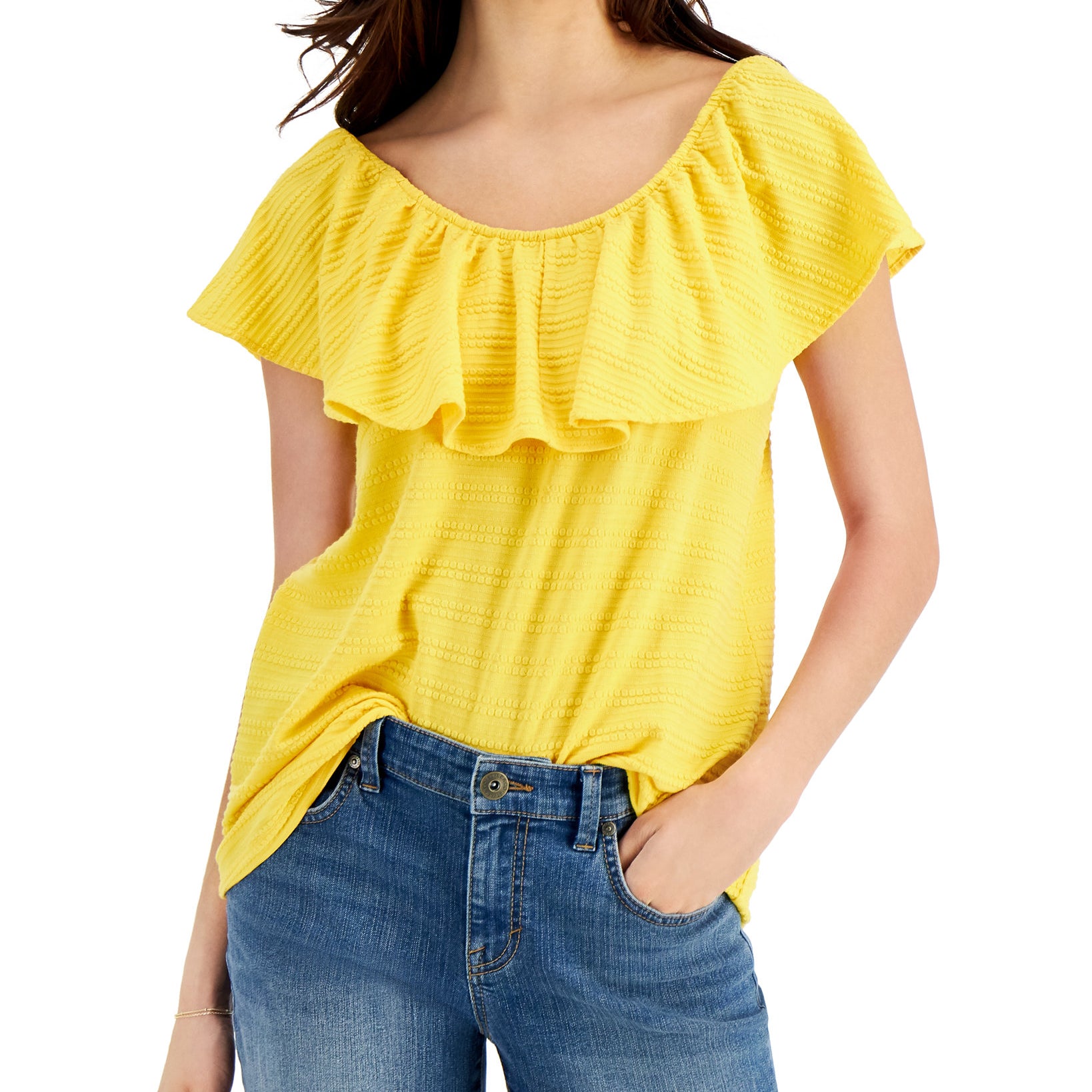 Style & Co Women Ruffled Off The Shoulder Top Sunflower