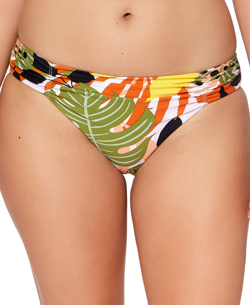 Bar III Women Tropical Print Ruched Bikini Bottoms Multi