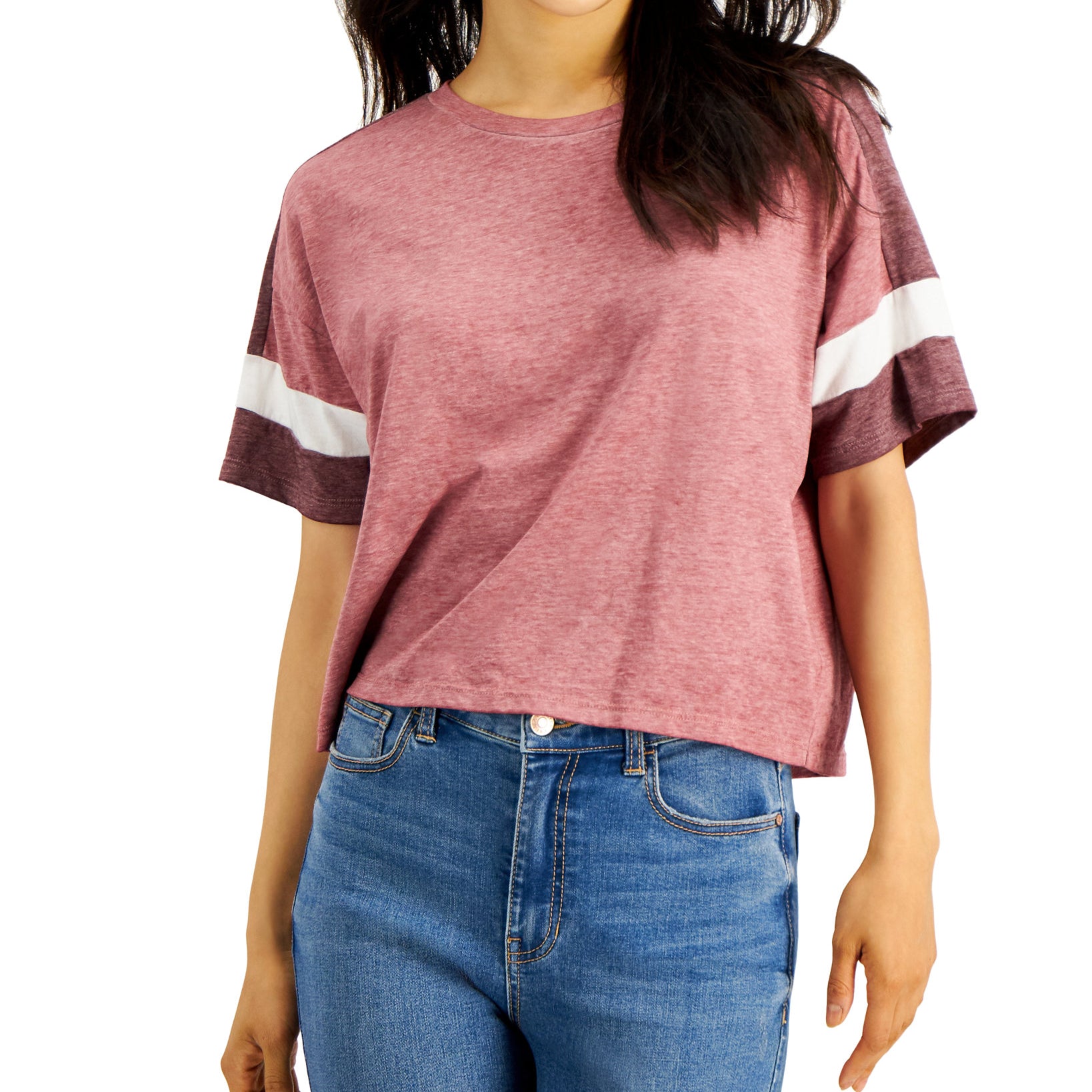 Hippie Rose Juniors Colorblocked T Shirt Fig Plum