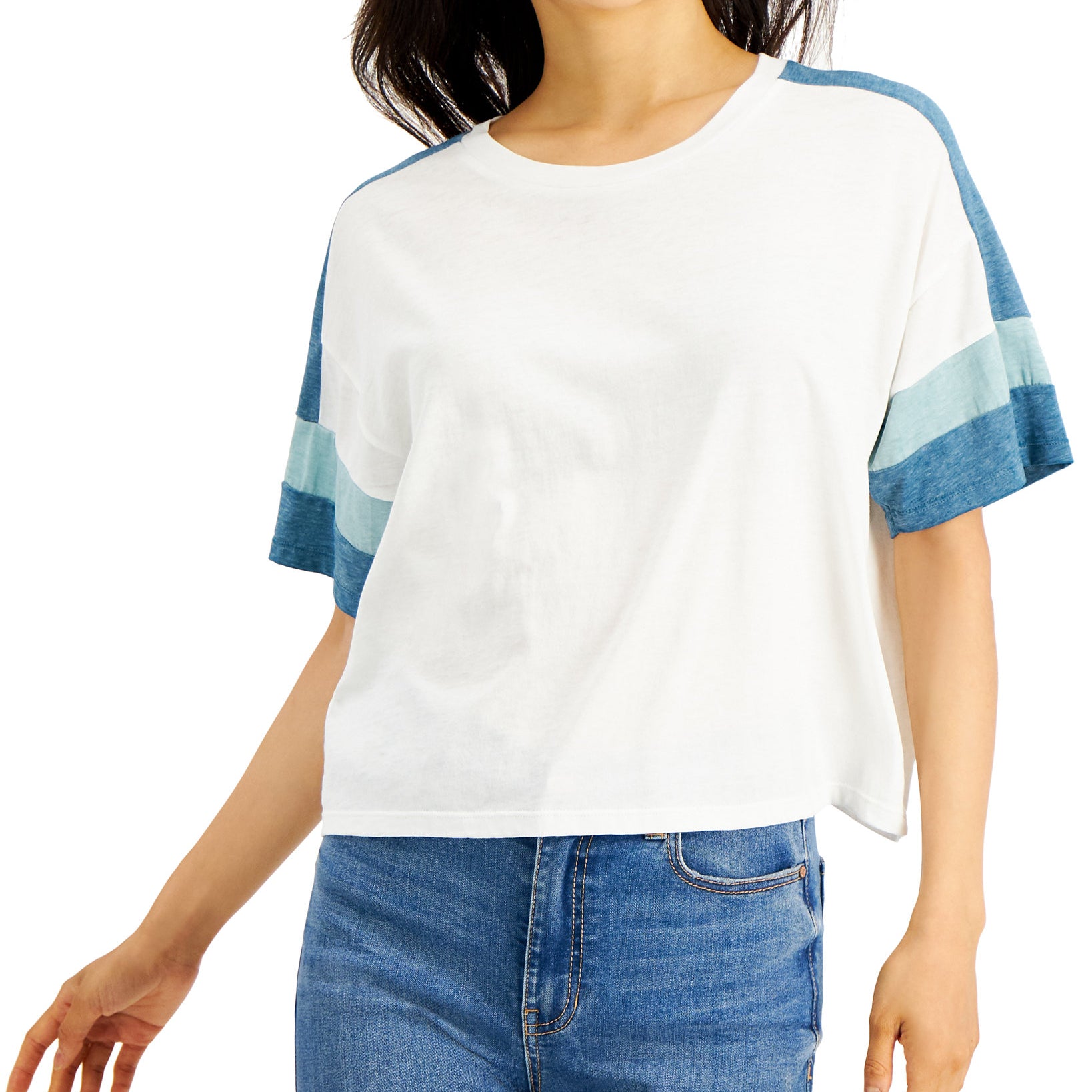 Hippie Rose Juniors Colorblocked T Shirt Ivory Teal