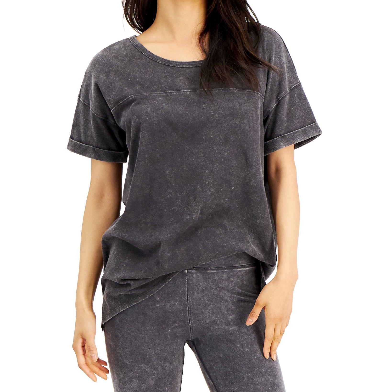 Hippie Rose Women Mineral Wash T Shirt Charcoal