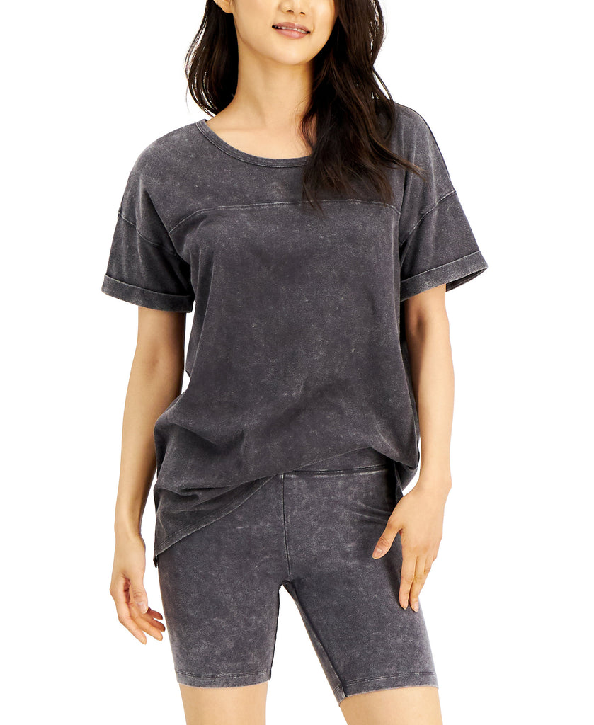Hippie Rose Women Mineral Wash T Shirt Charcoal