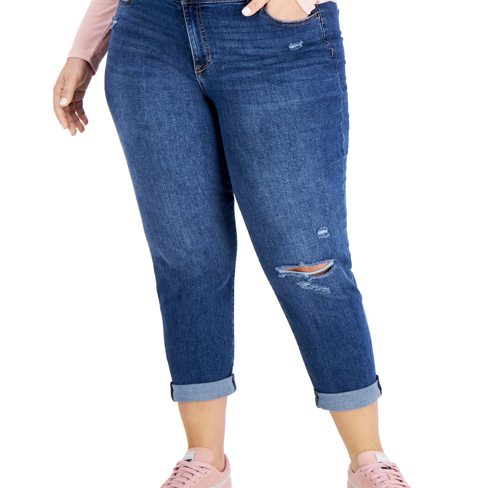 Celebrity Pink Women Plus Trendy Ripped Girlfriend Jeans Beat the Clock