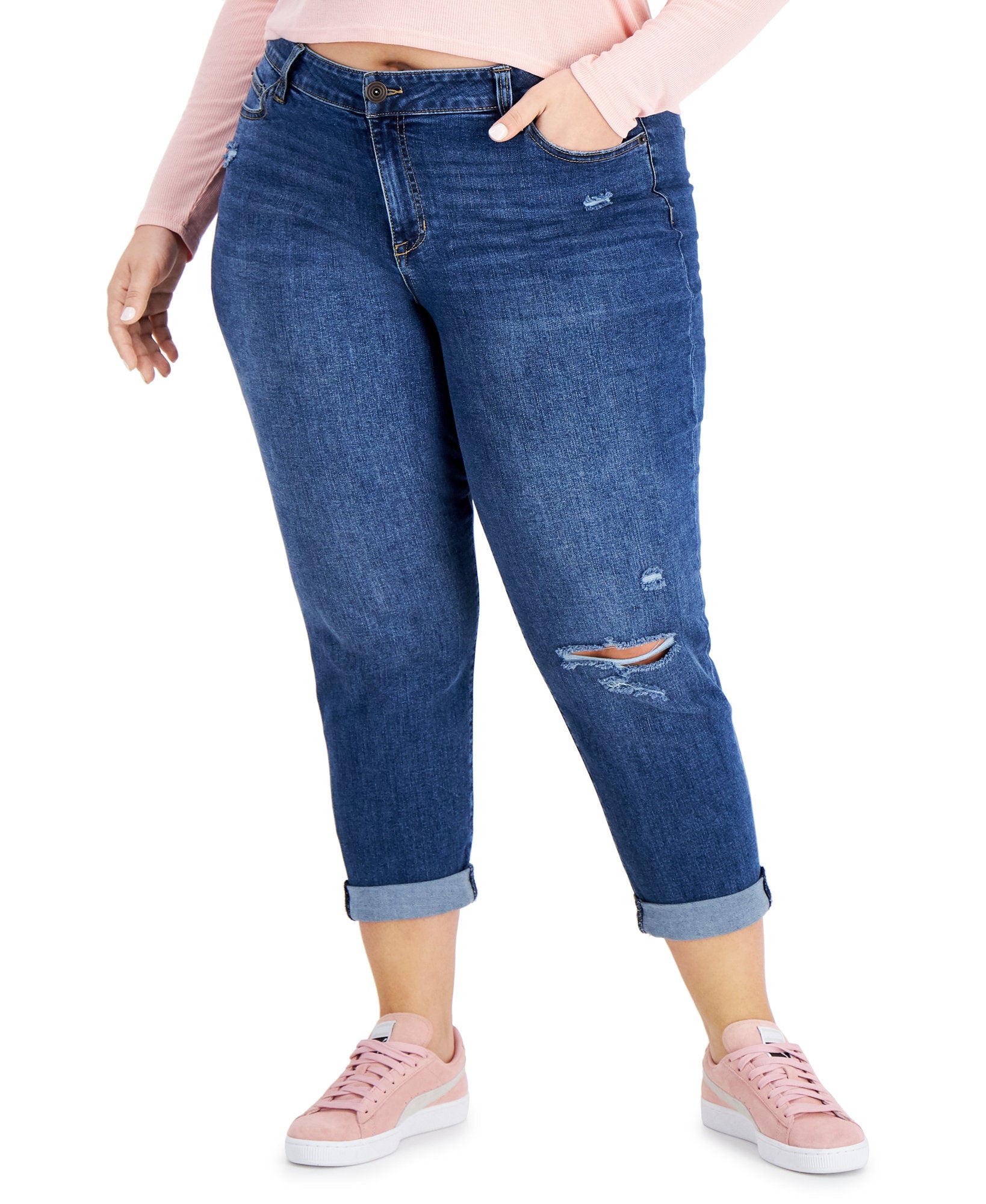 Celebrity Pink Women Plus Trendy Ripped Girlfriend Jeans Beat the Clock