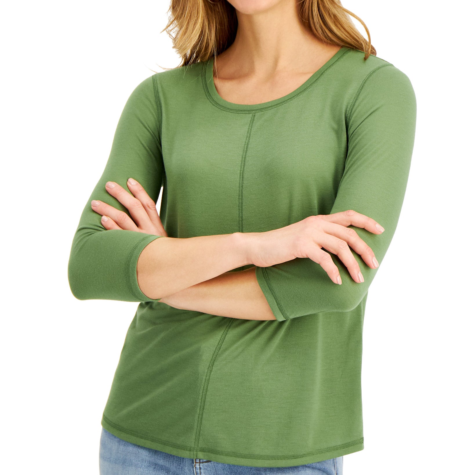 Style & Co Women Textured Seamed Top Vine Green