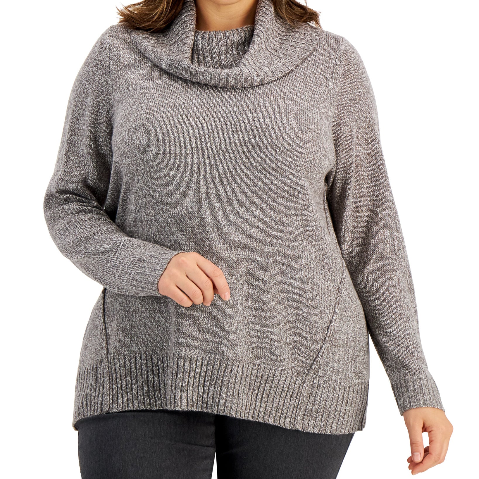 Karen Scott Women Plus Cowlneck Sweater Dove Marl