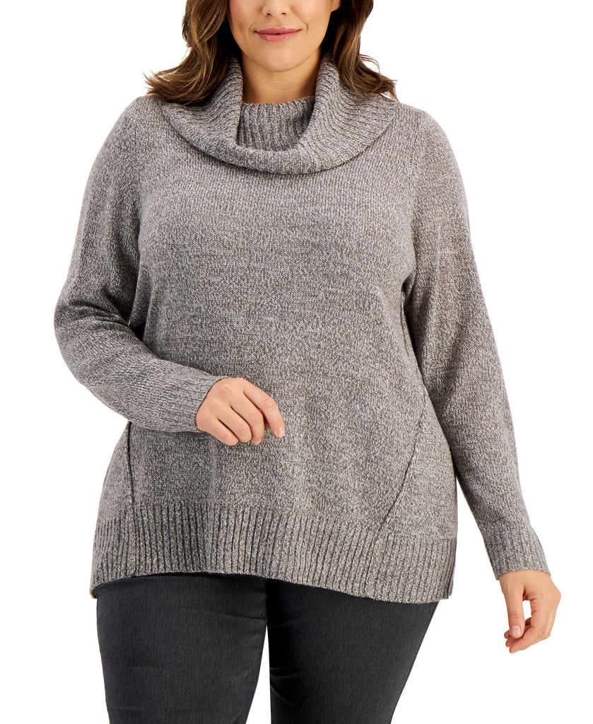 Karen Scott Women Plus Cowlneck Sweater Dove Marl