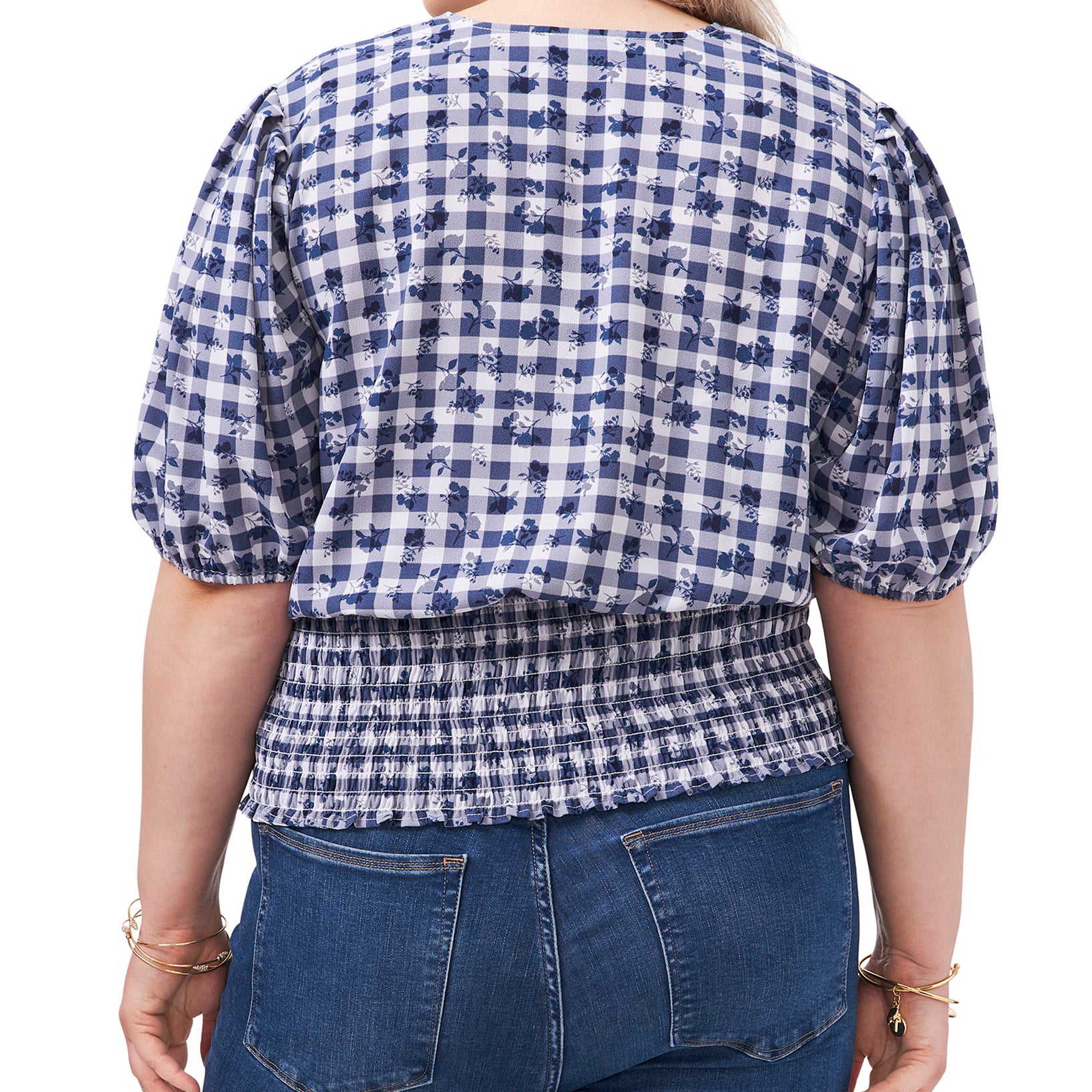 1.STATE Women Plus Smocked Waist Printed Top