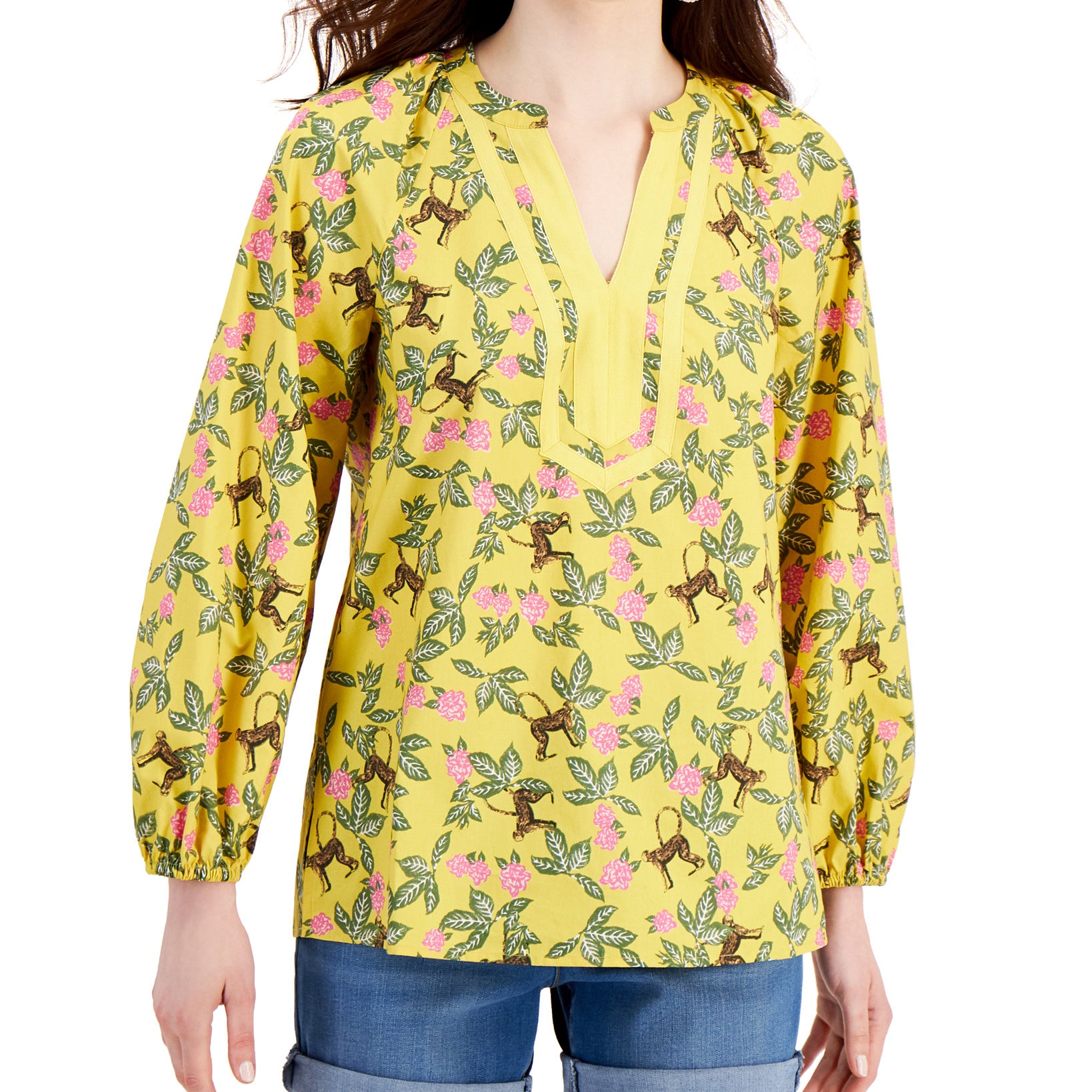 Charter Club Women Printed Tunic Misted Yellow Combo