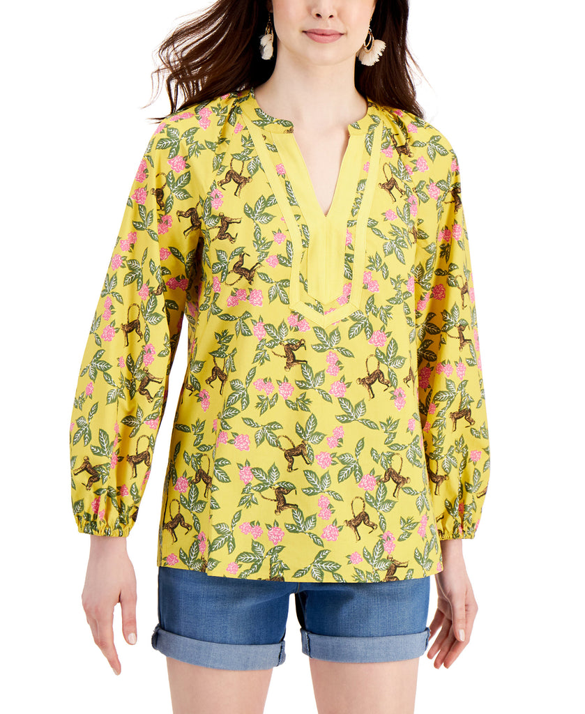 Charter Club Women Printed Tunic Misted Yellow Combo