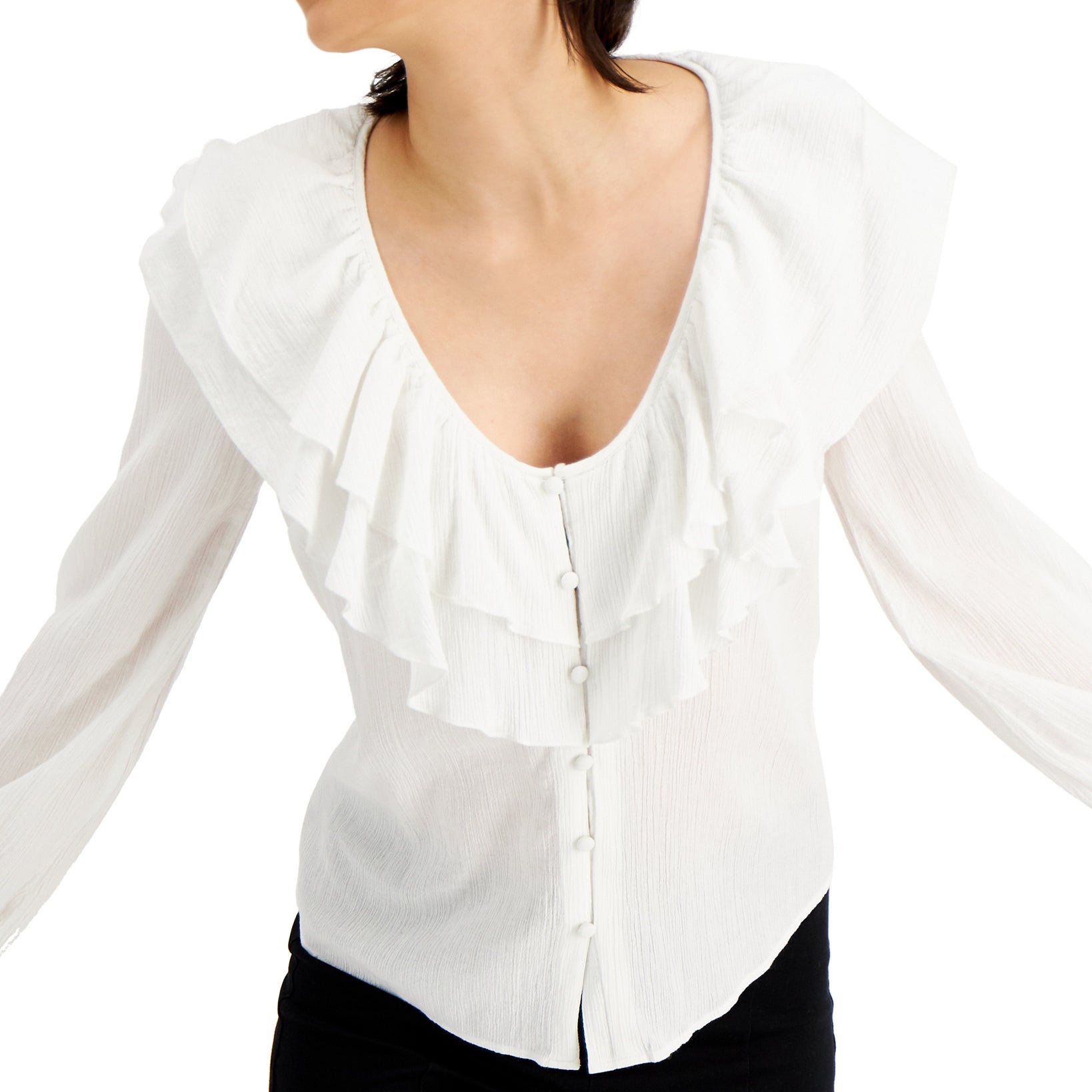 INC International Concepts Women Double Ruffle Blouse