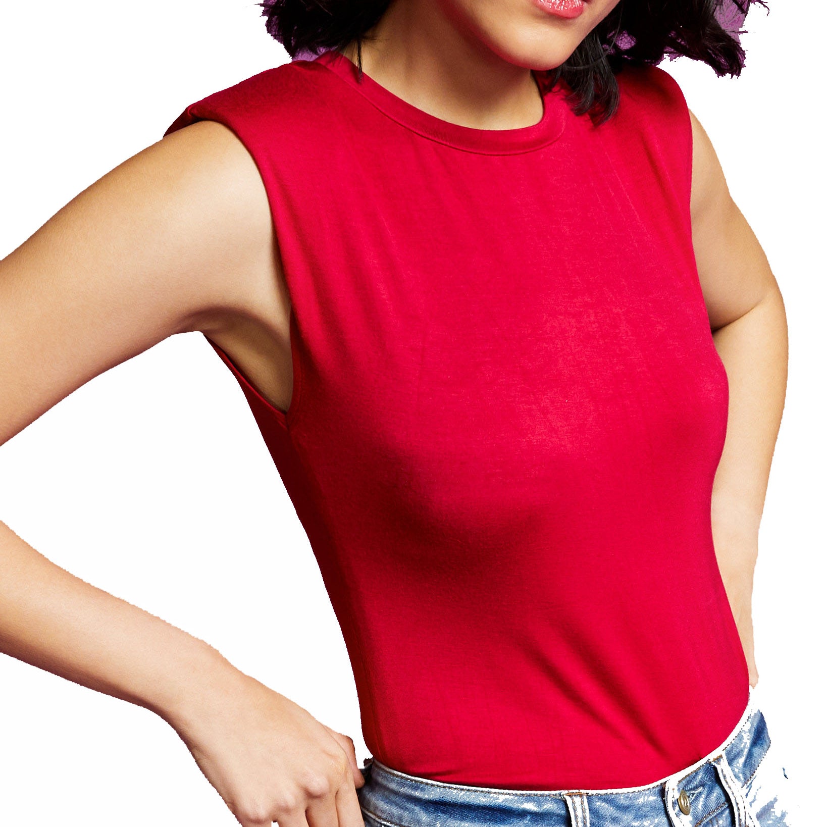And Now This Women Padded Shoulder Muscle Tee Bodysuit Persian Red
