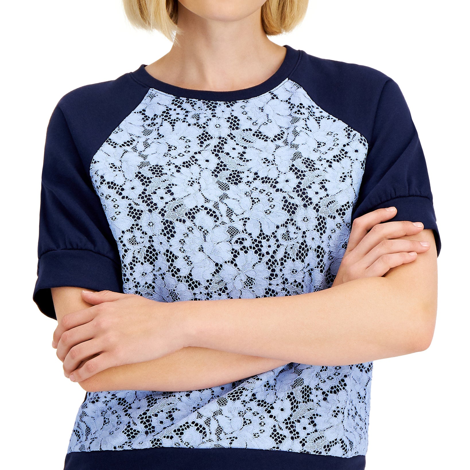 Charter Club Women Lace Panel Baseball T Shirt