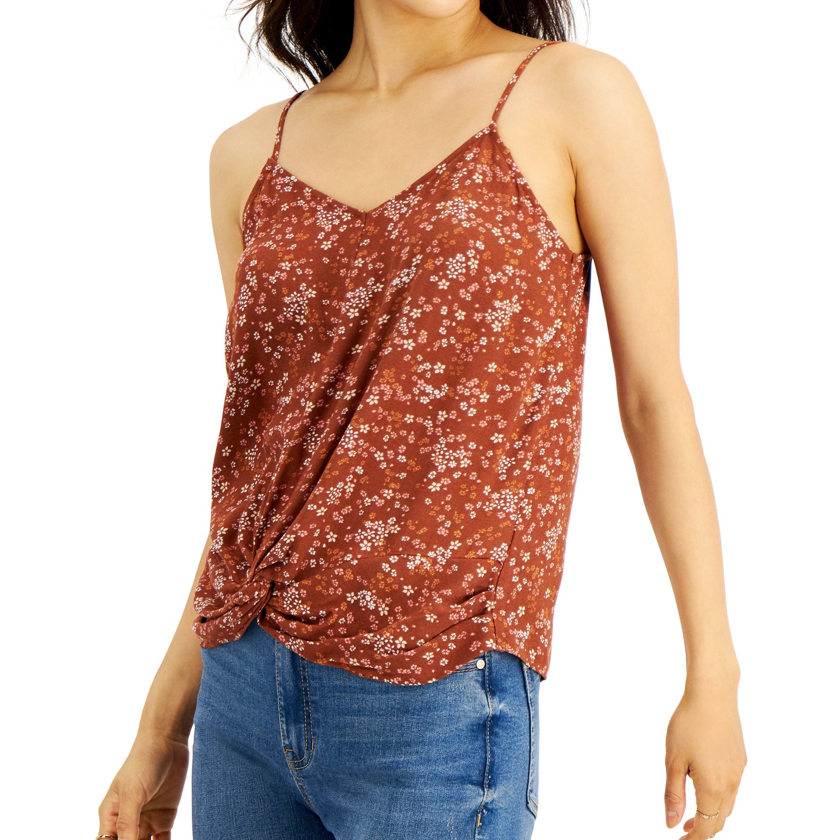 Hippie Rose Women Knot Front Camisole Cocoa Rose Floral