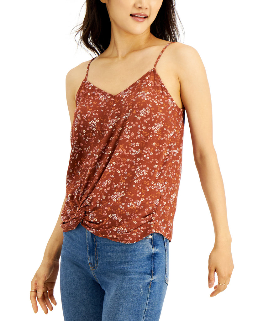 Hippie Rose Women Knot Front Camisole Cocoa Rose Floral