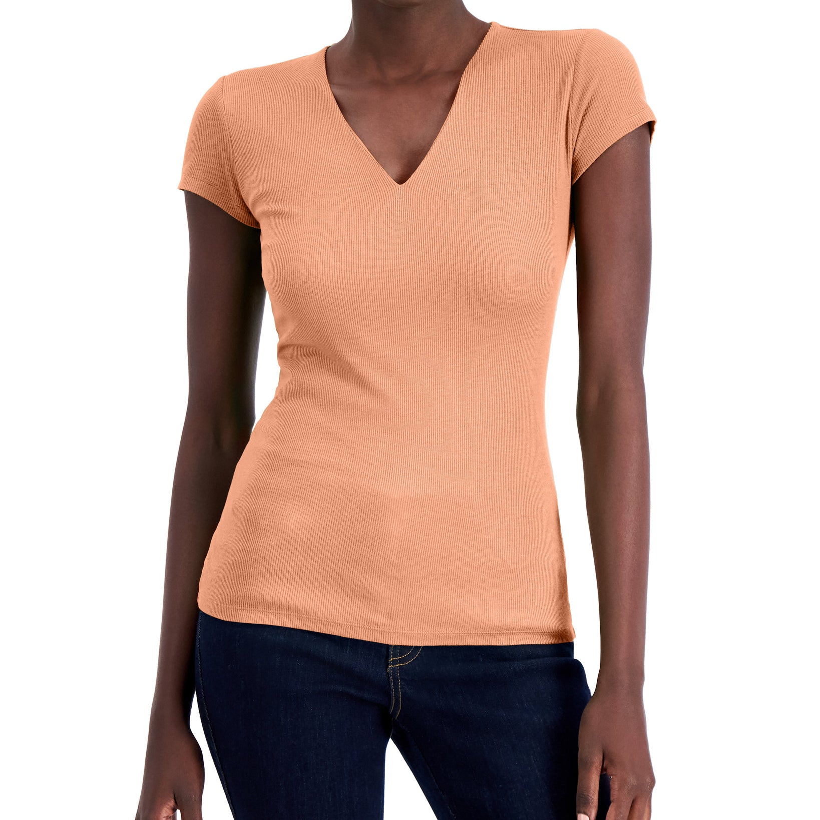 INC International Concepts Women Ribbed V Neck Top