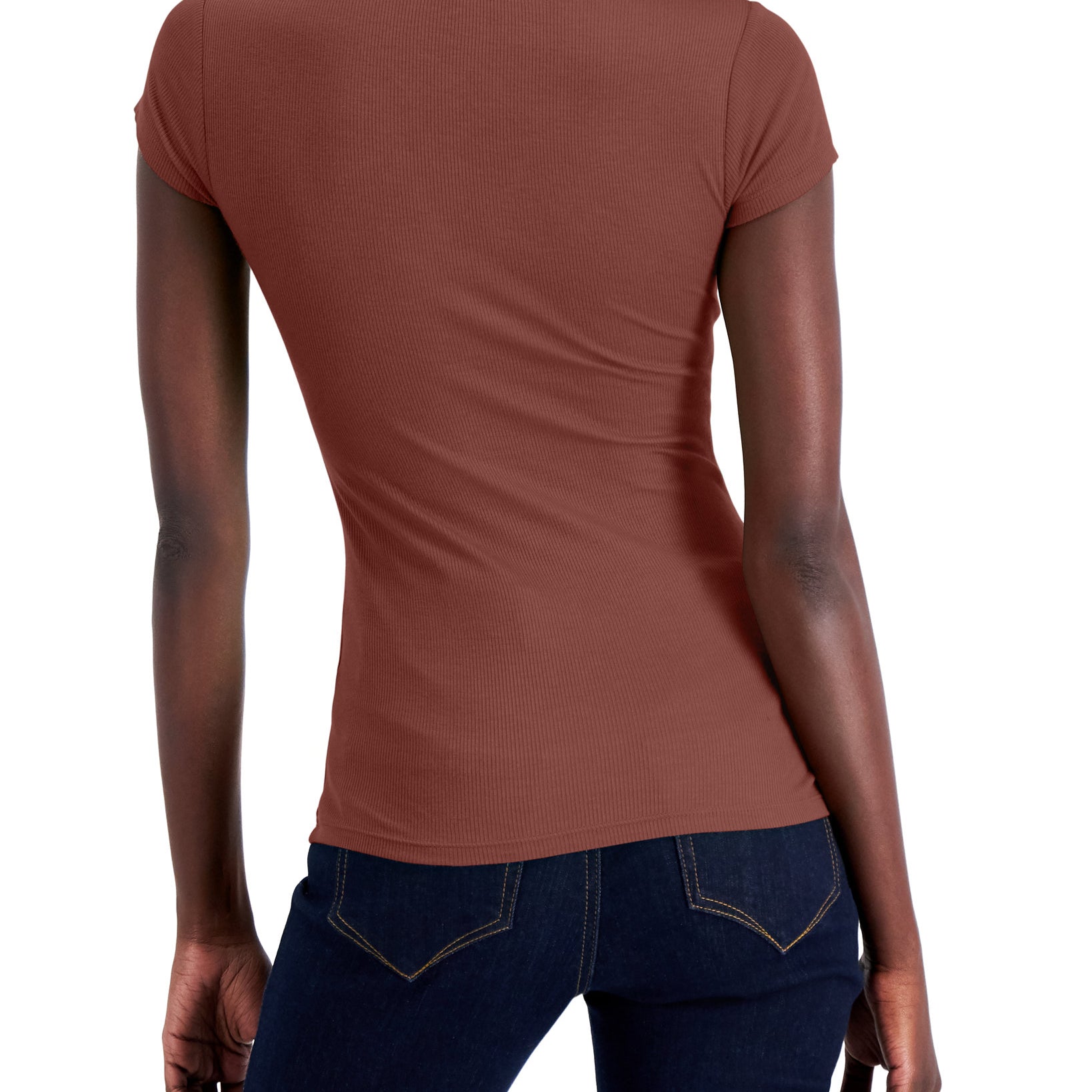 INC International Concepts Women Ribbed V Neck Top
