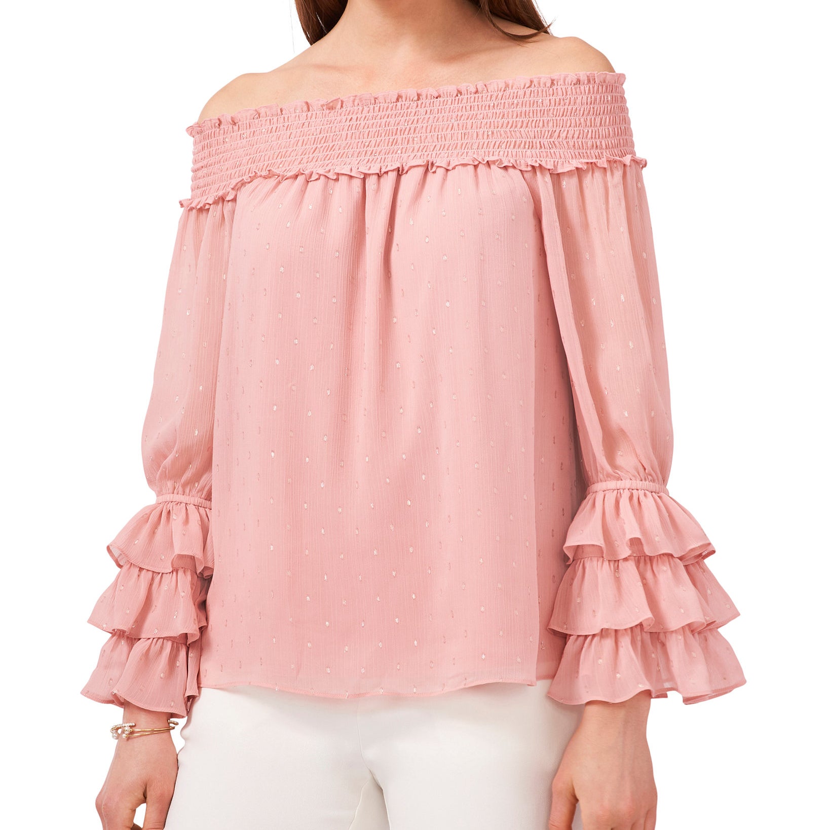 MSK Women Off The Shoulder Printed Chiffon Top Blush