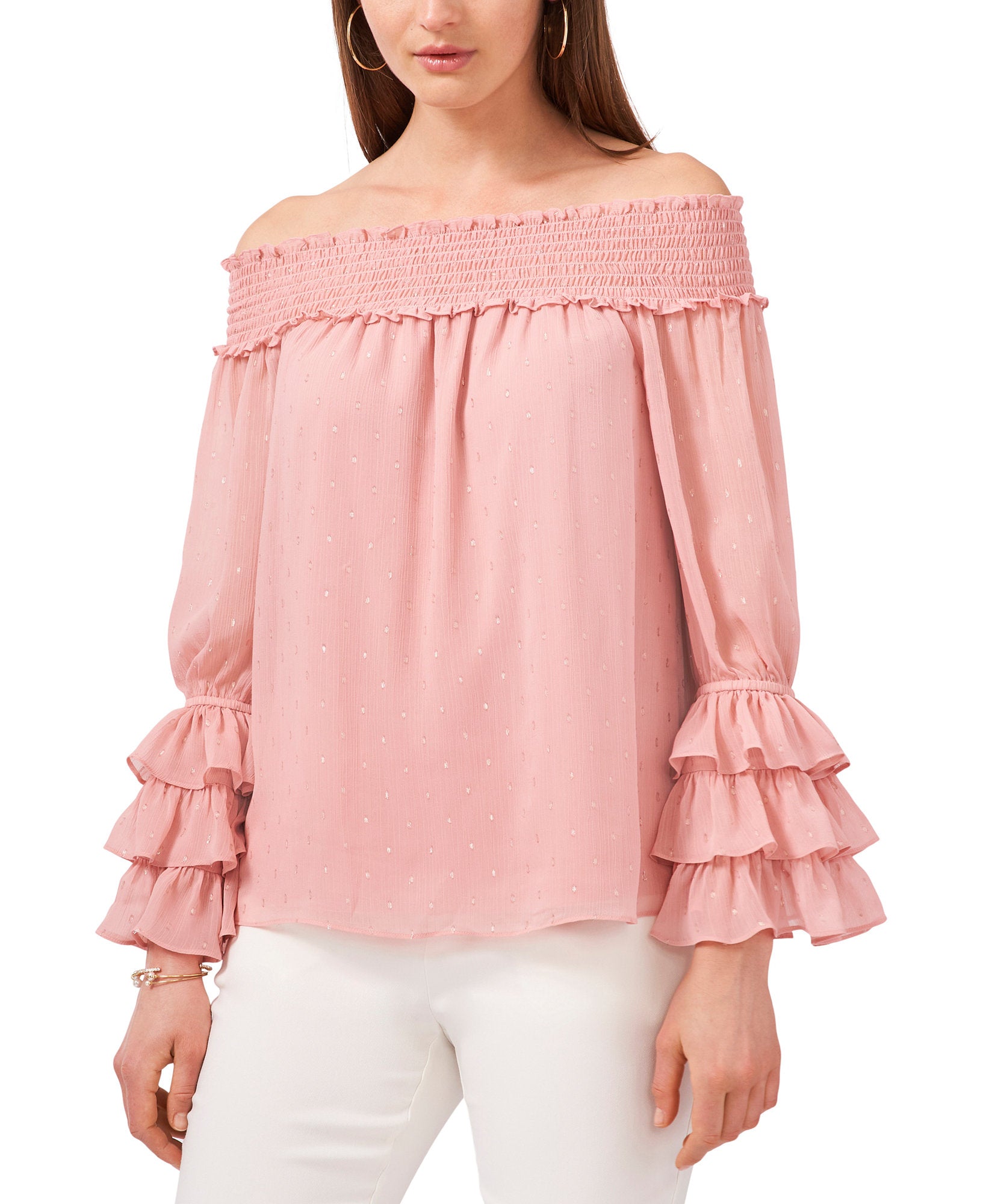 MSK Women Off The Shoulder Printed Chiffon Top Blush