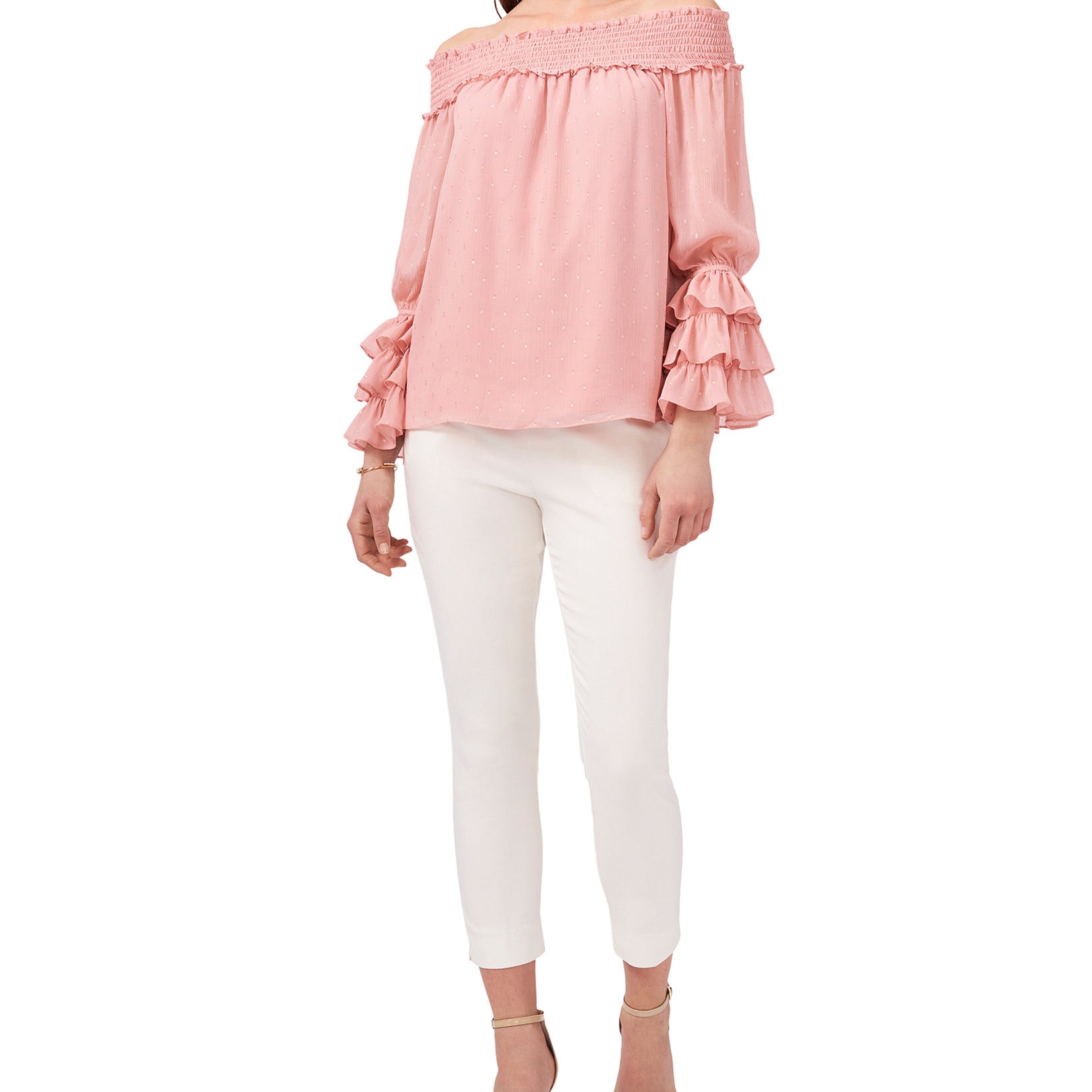 MSK Women Off The Shoulder Printed Chiffon Top