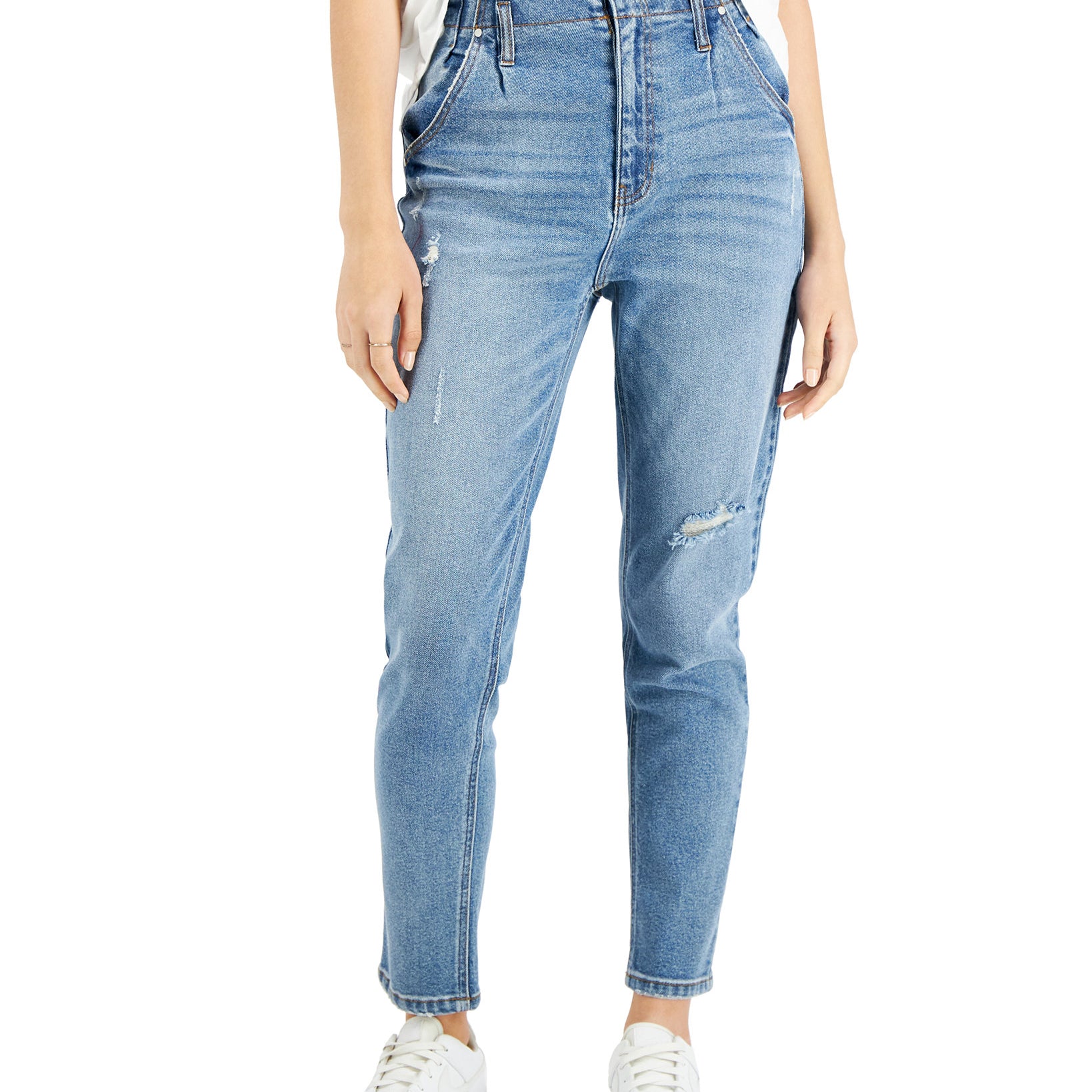 Tinseltown Women Ripped Mom Jeans Vintage Medium Wash