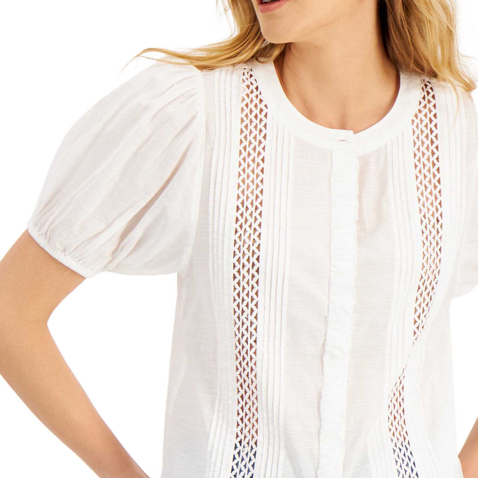 INC International Concepts Women Cotton Pintucked Blouse
