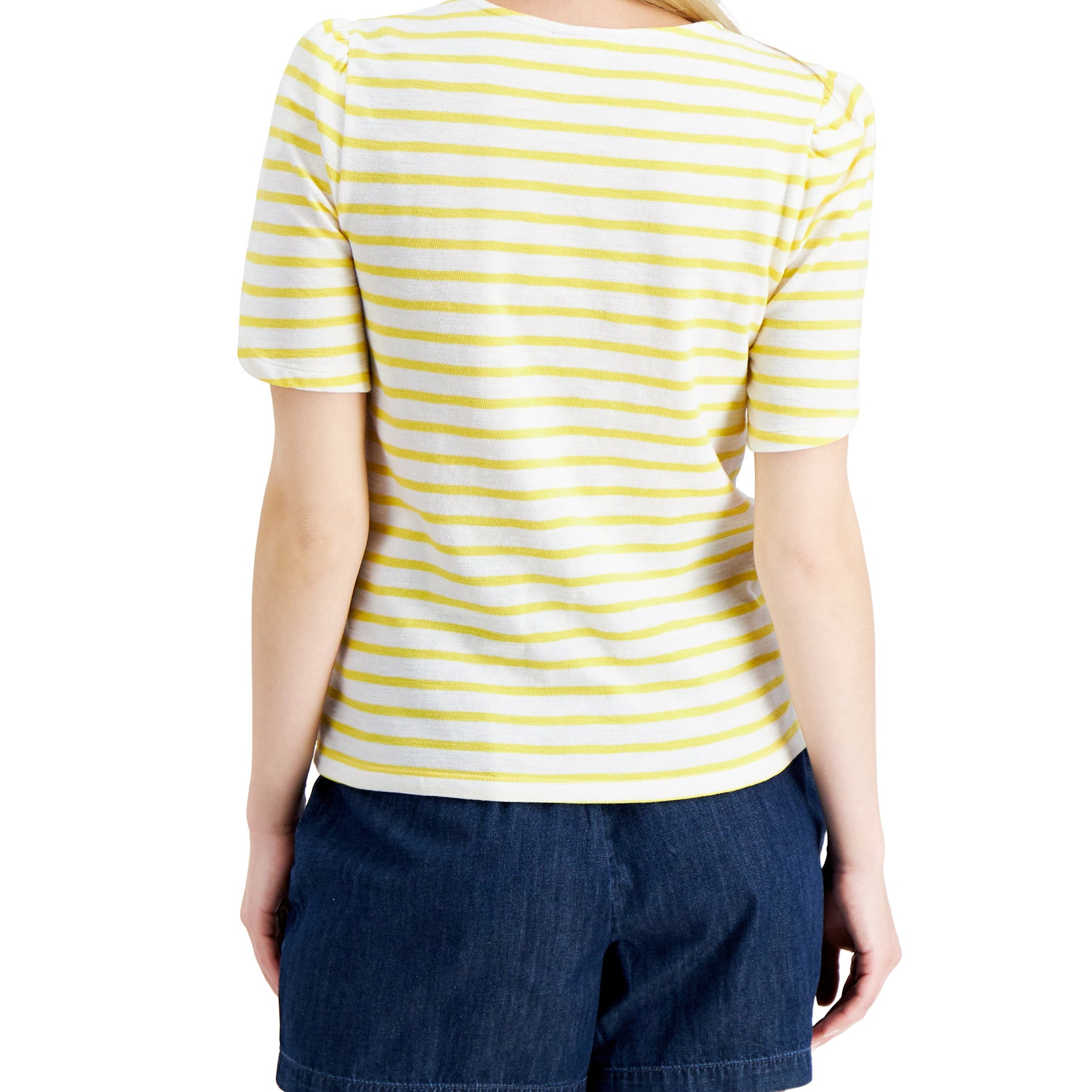 Charter Club Women Petite Cotton Knit Striped Split Sleeve Top