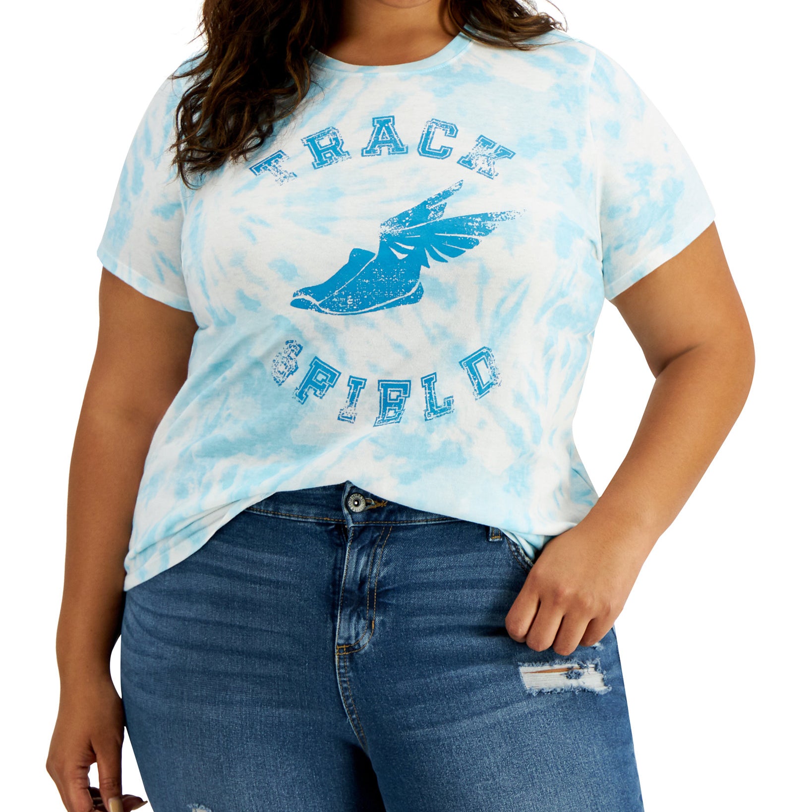 Style & Co Women Plus Cotton Graphic Print T Shirt Track Field