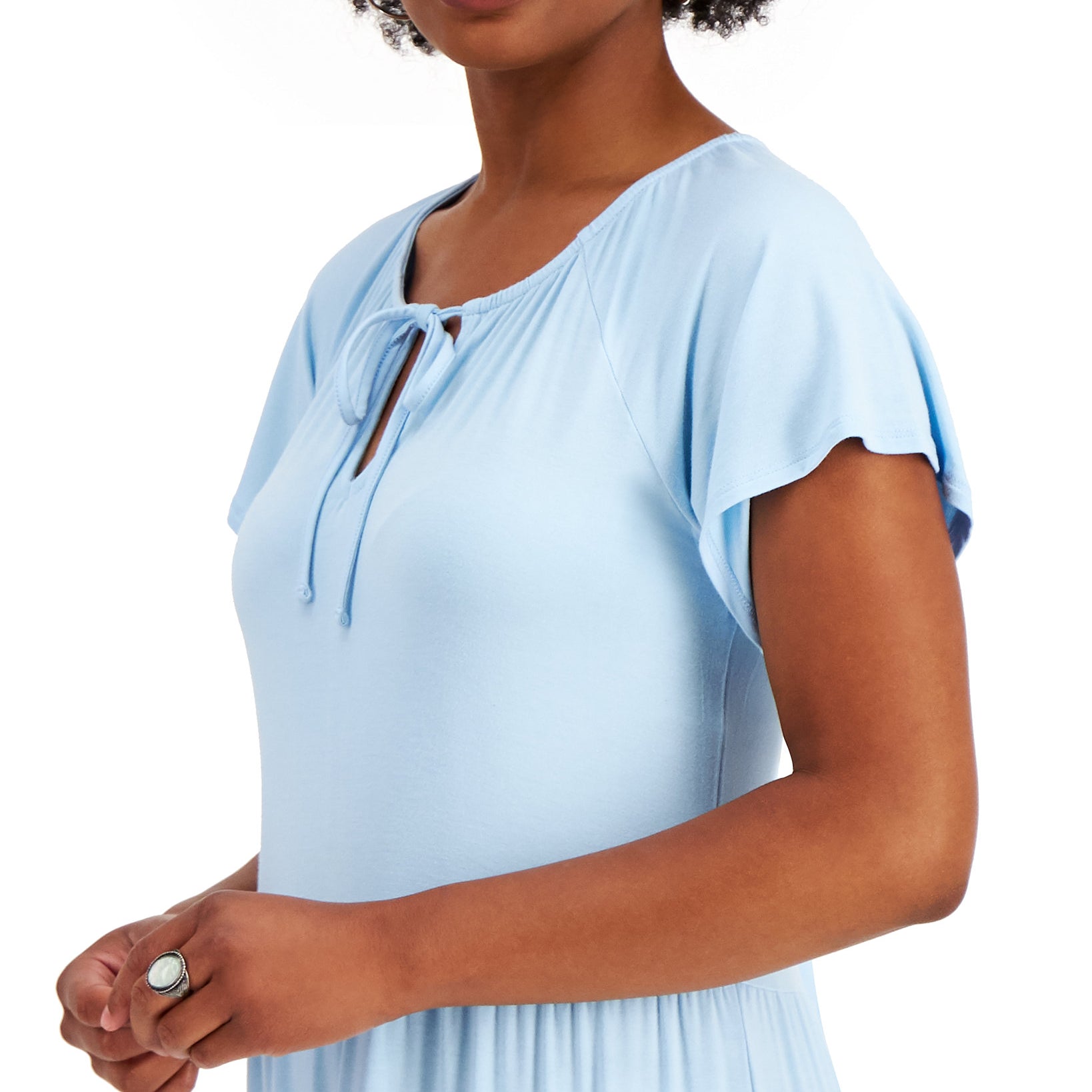 Style & Co Women Tiered Skirt Tie Neck Dress