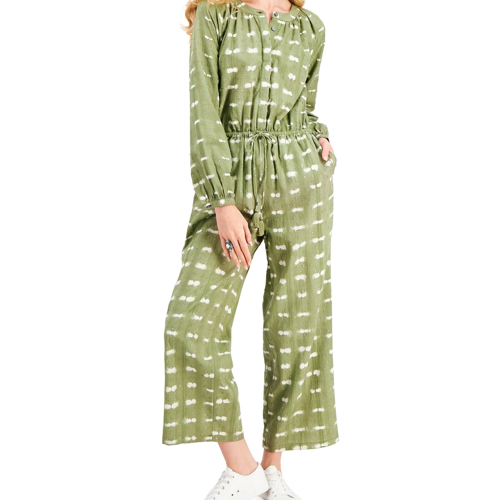Style & Co Women Petite Textured Jumpsuit Winter Moss