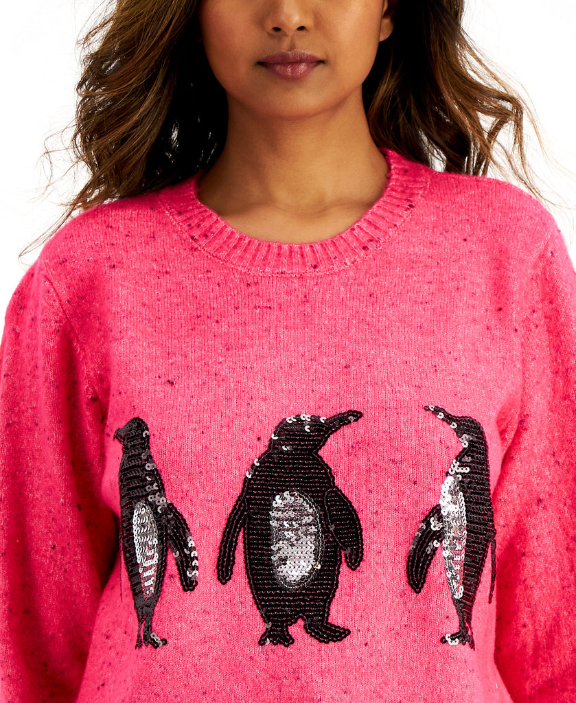 Karen Scott Women Embellished Penguin Sweater