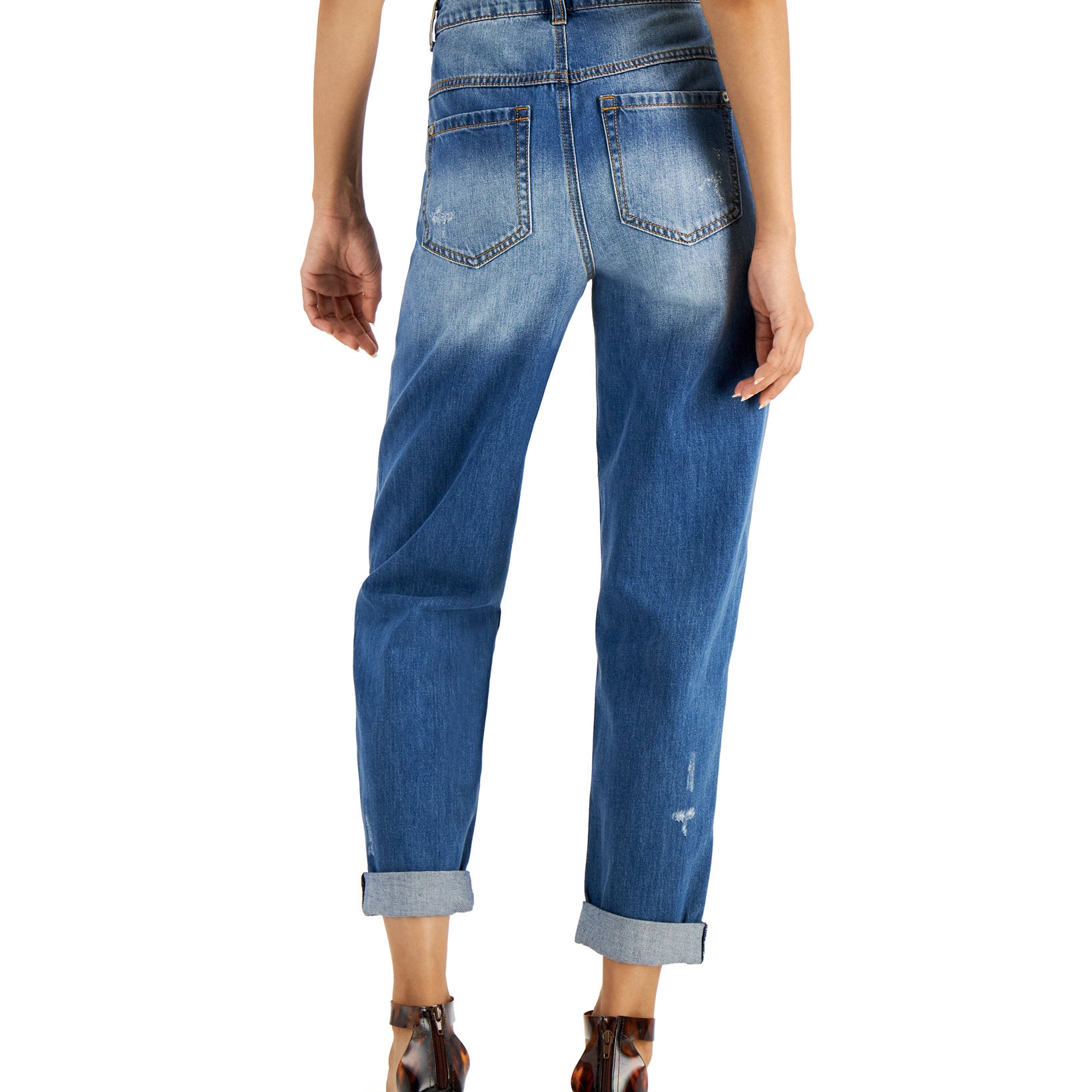 INC International Concepts Women Cotton High Rise Ripped Slouchy Ankle Jeans