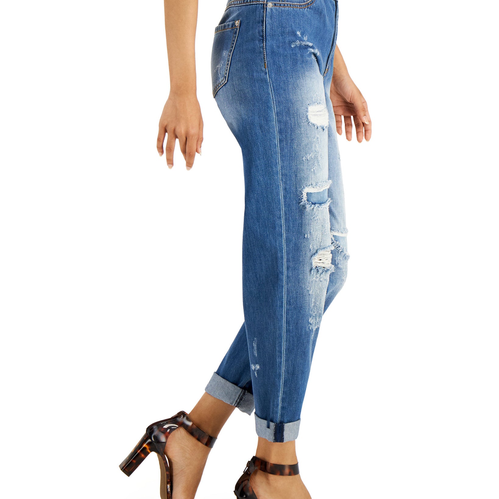 INC International Concepts Women Cotton High Rise Ripped Slouchy Ankle Jeans