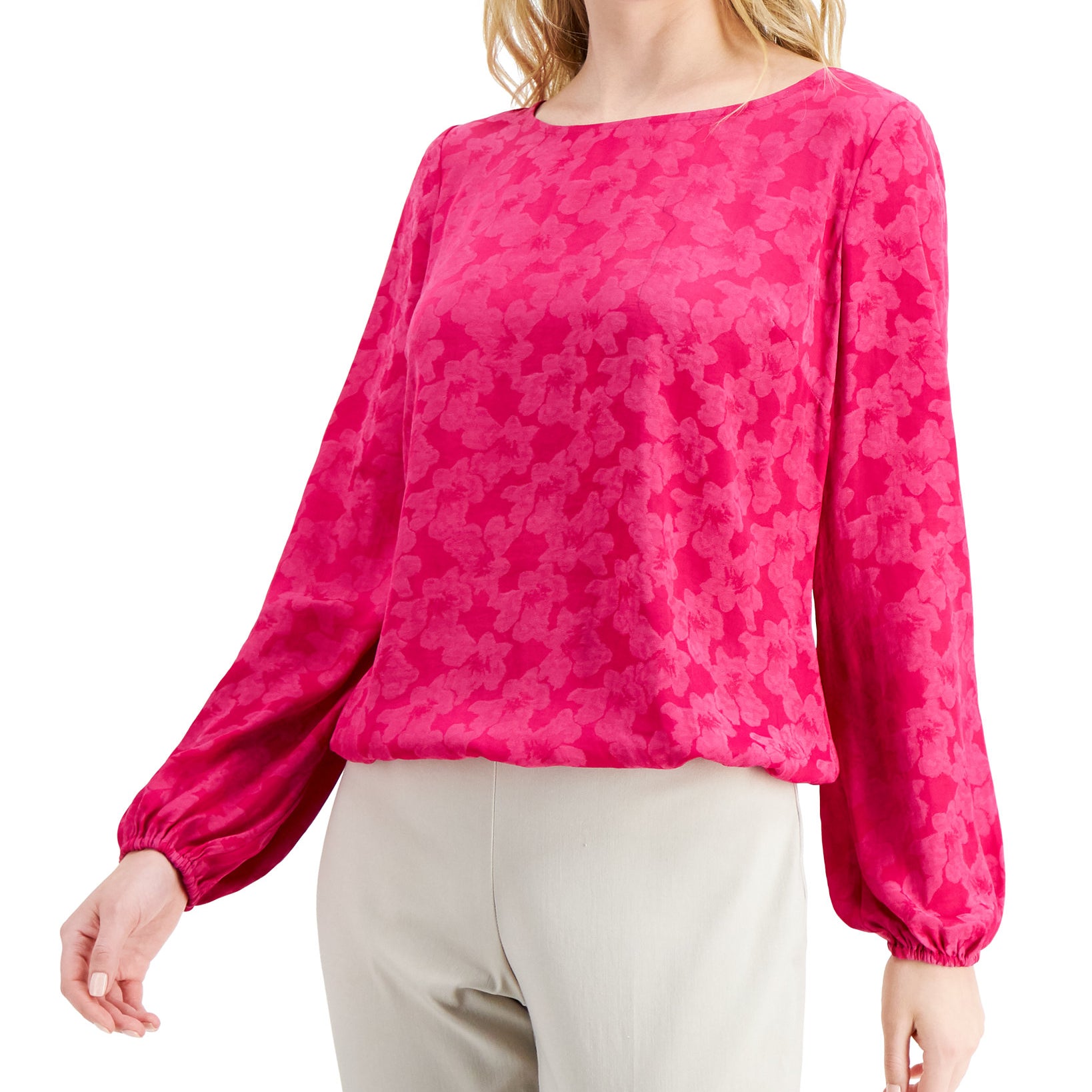 JM Collection Women Jacquard Bubble Hem Top Bold Berry
