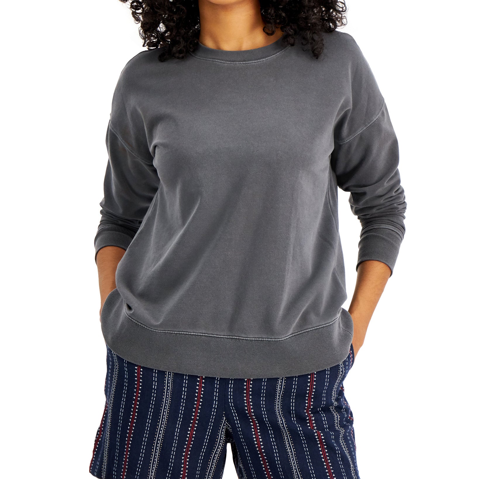 Style & Co Women Crewneck Sweatshirt Washed Grey