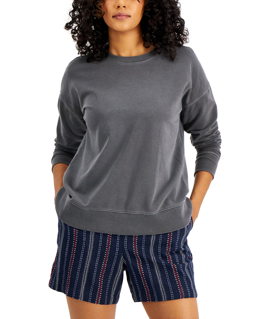 Style & Co Women Crewneck Sweatshirt Washed Grey