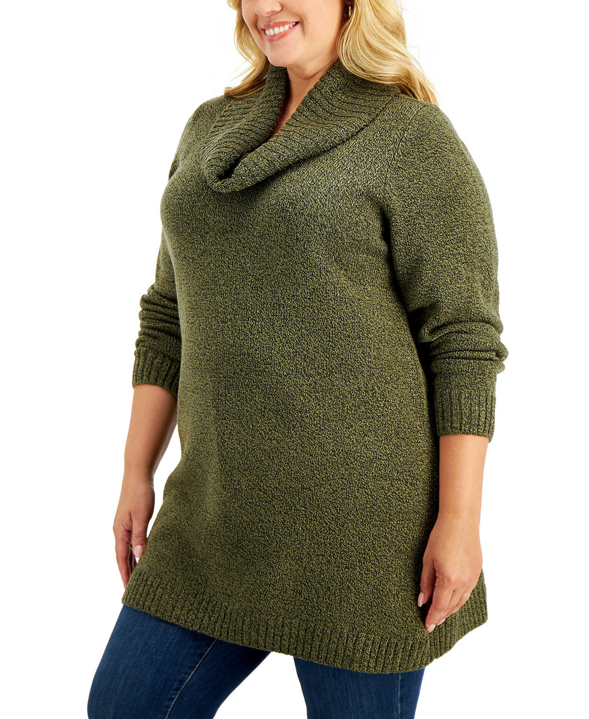 Karen Scott Women Plus Cowlneck Tunic Sweater Olive Marl