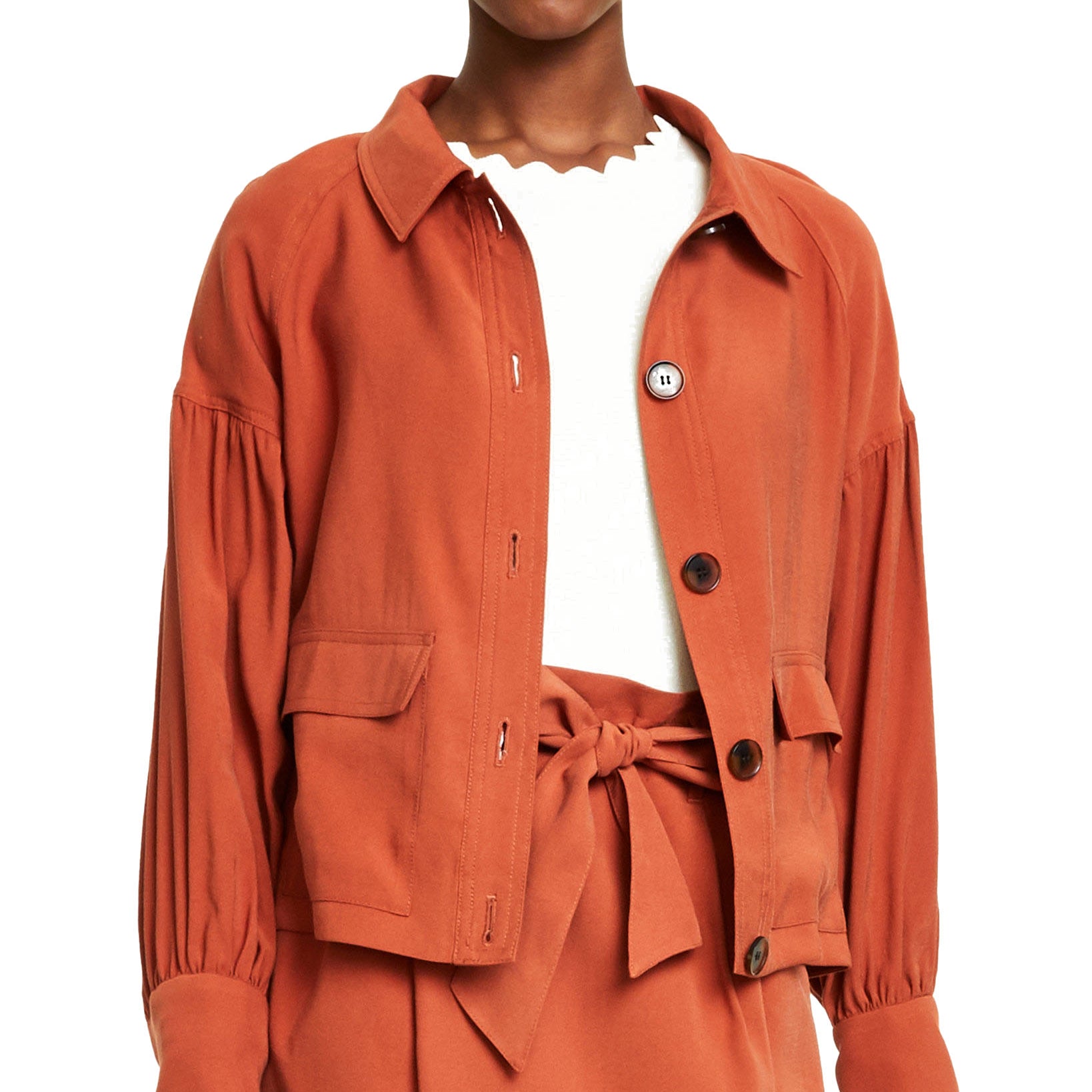 Bar III Women Puff Sleeve Trucker Jacket Nutmeg