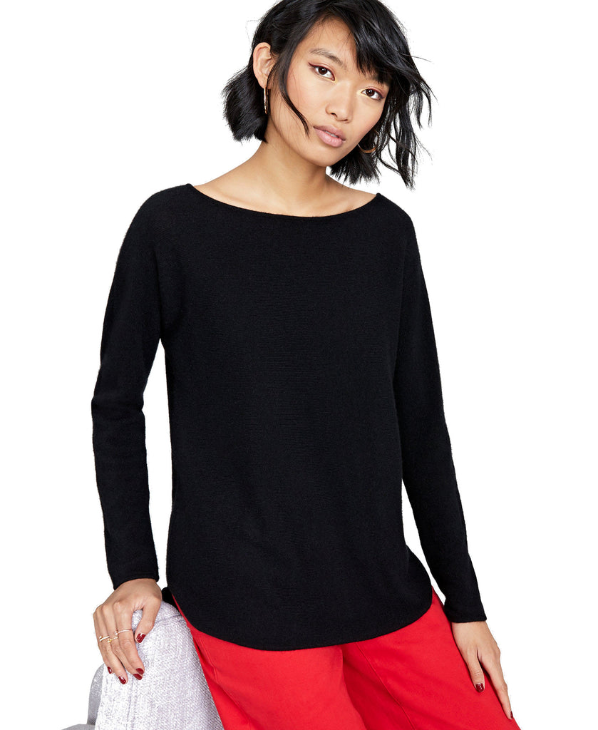 Charter Club Women Petite 100% Cashmere Shirttail Sweater Classic Black