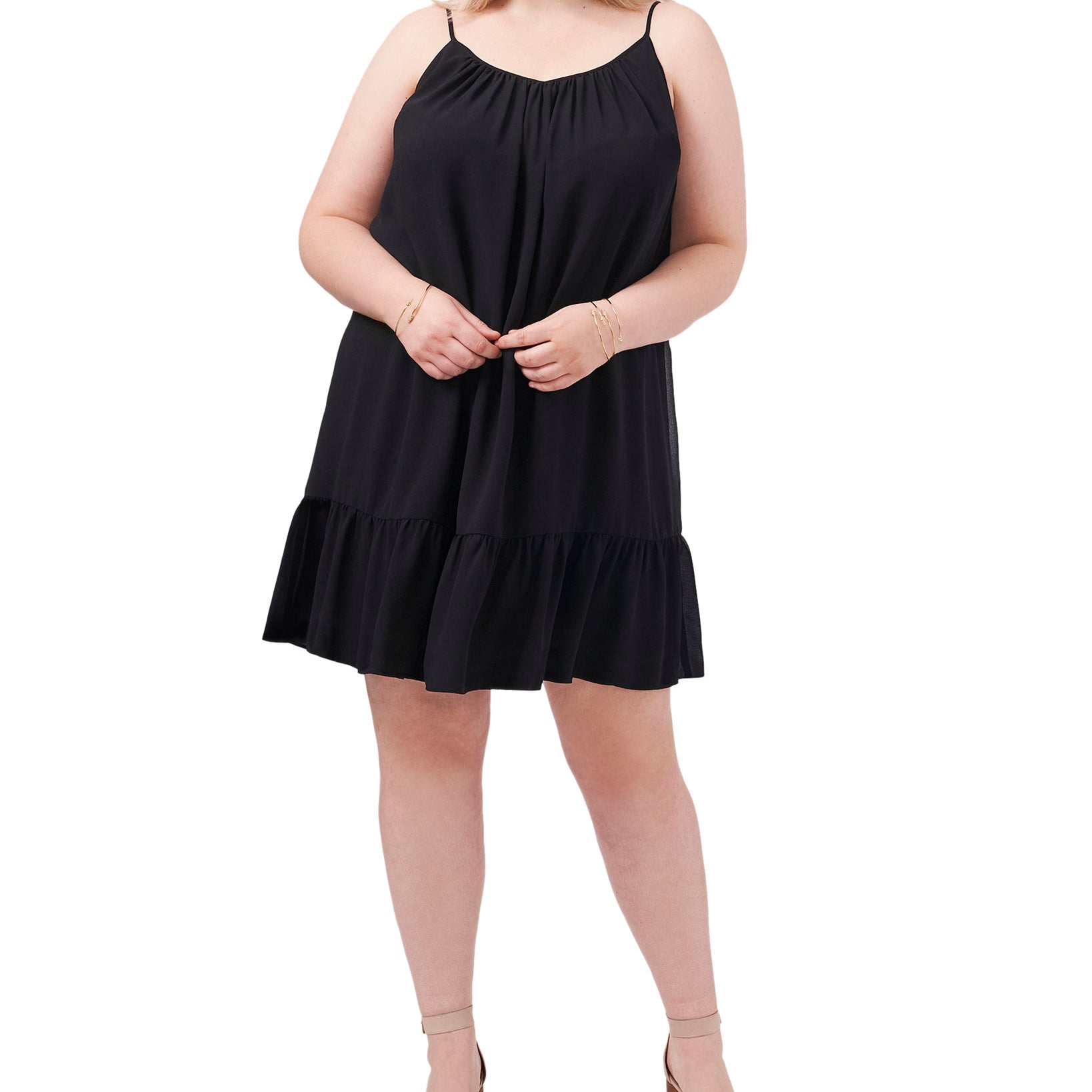 1.STATE Women Plus Ruffled Hem Dress Rich Black
