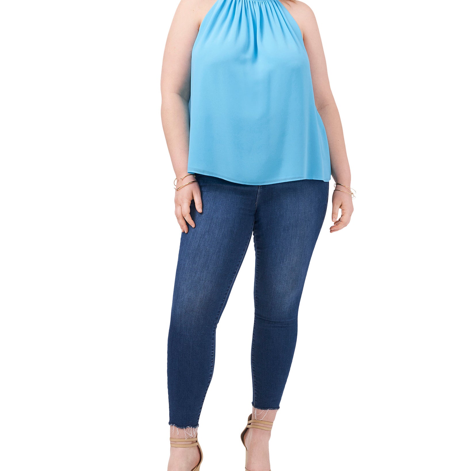 1.STATE Women Plus Tie Neck Top