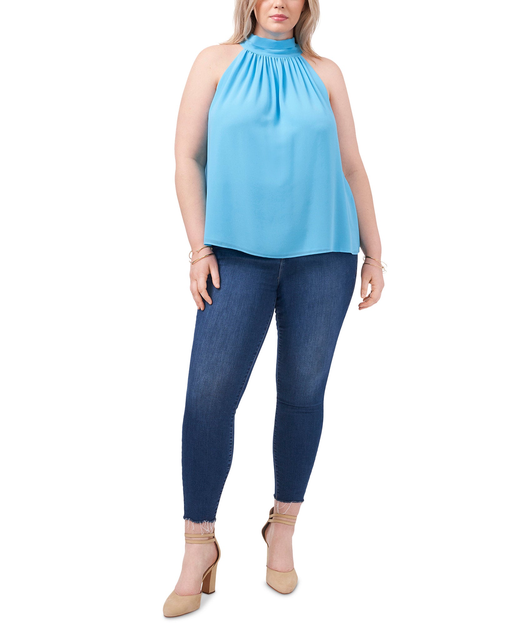 1.STATE Women Plus Tie Neck Top