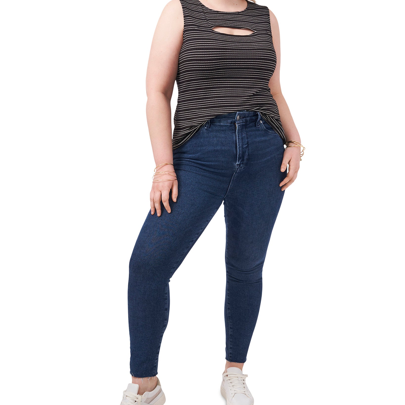 1.STATE Women Plus Stripe Print Cutout Tank Top