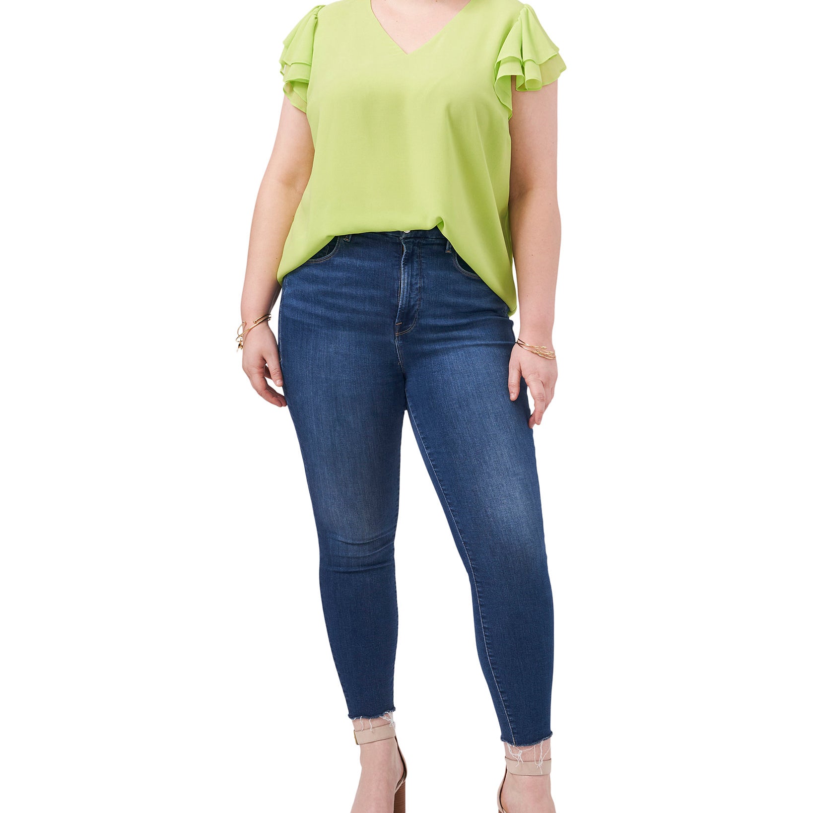 1.STATE Women Plus Flutter Sleeve V Neck Top