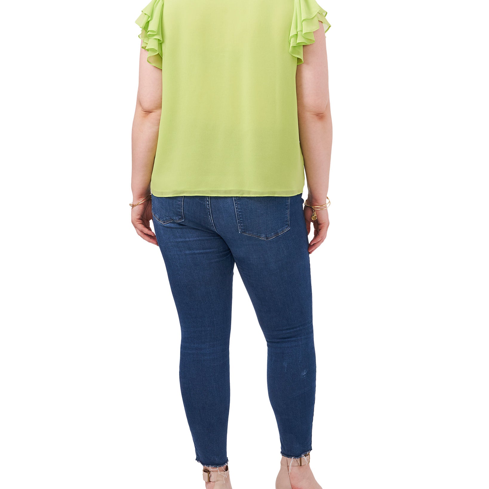 1.STATE Women Plus Flutter Sleeve V Neck Top