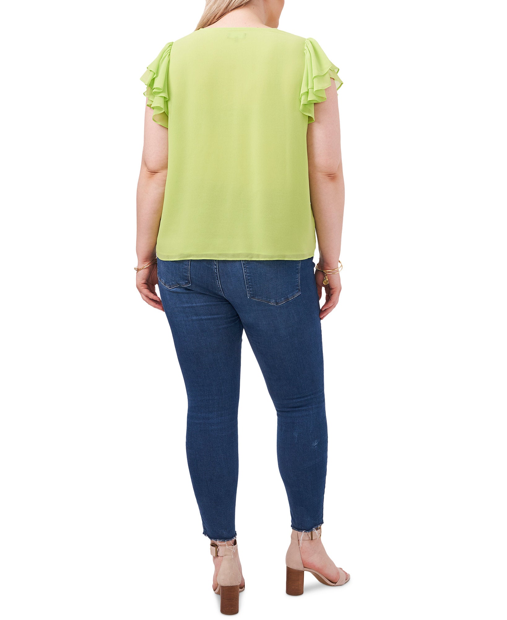 1.STATE Women Plus Flutter Sleeve V Neck Top