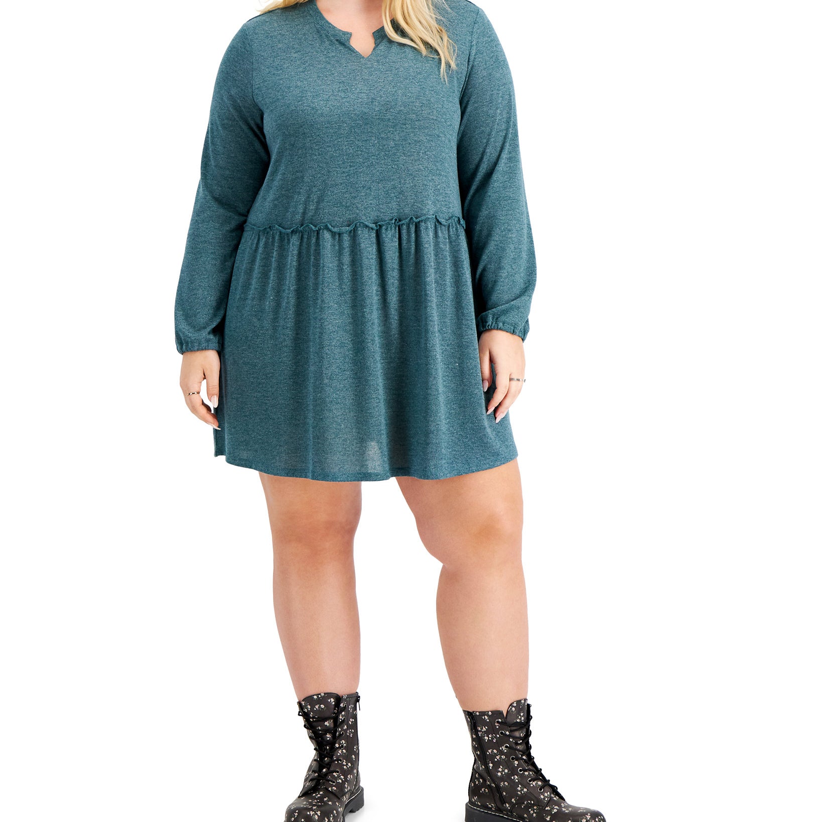 Love, Fire Women Plus Trendy Hacci Babydoll Dress Mora Green