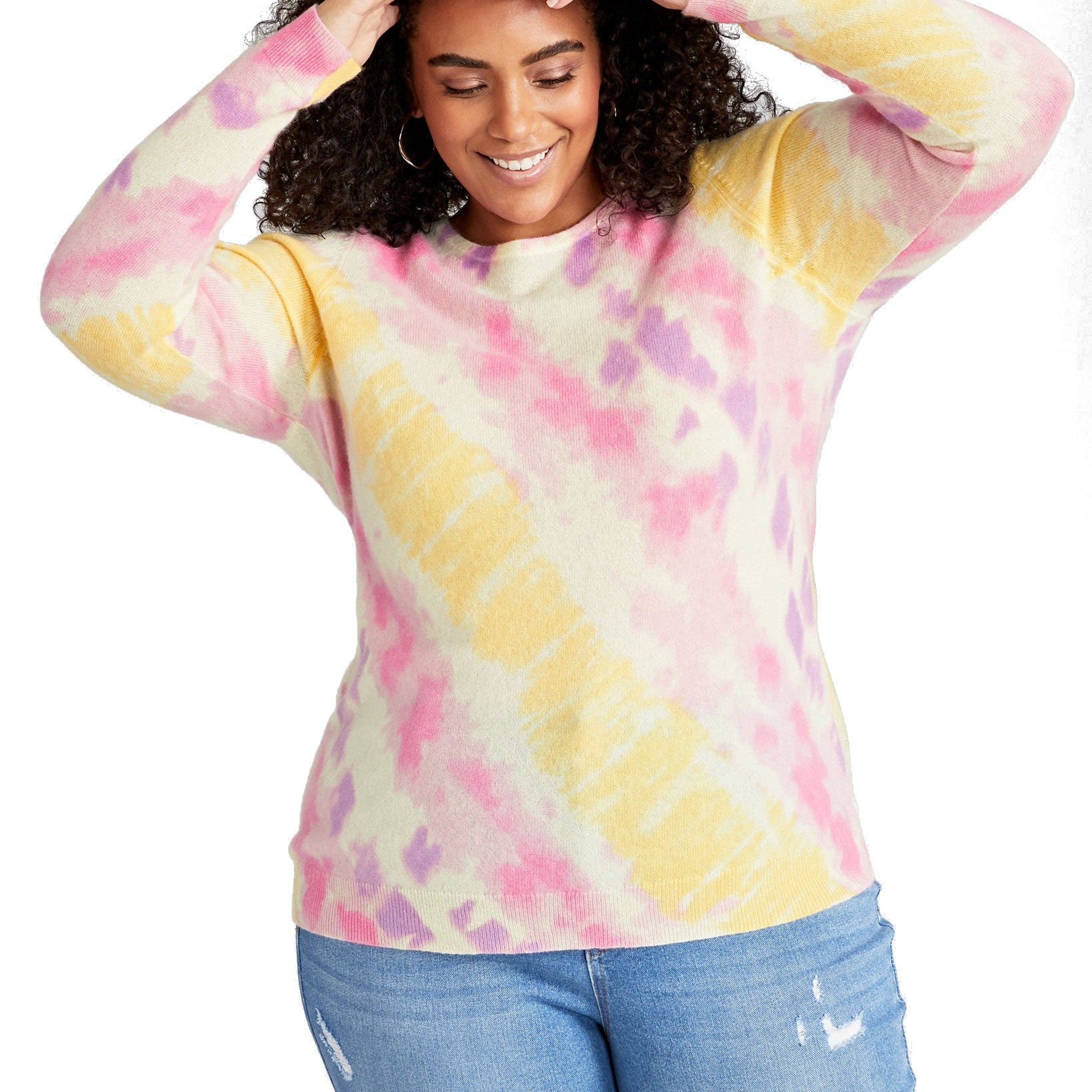 Charter Club Women Plus Tie Dyed Cashmere Sweater Bianco Creama