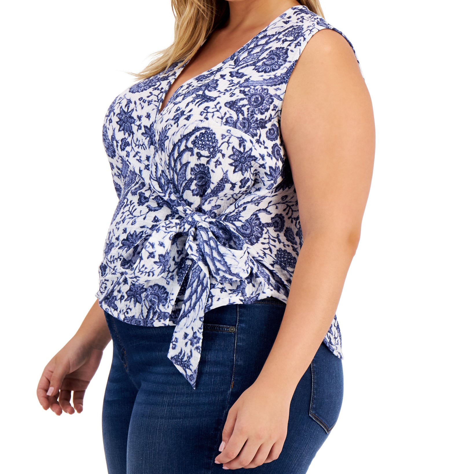 INC International Concepts Women Plus Printed Wrap Tank